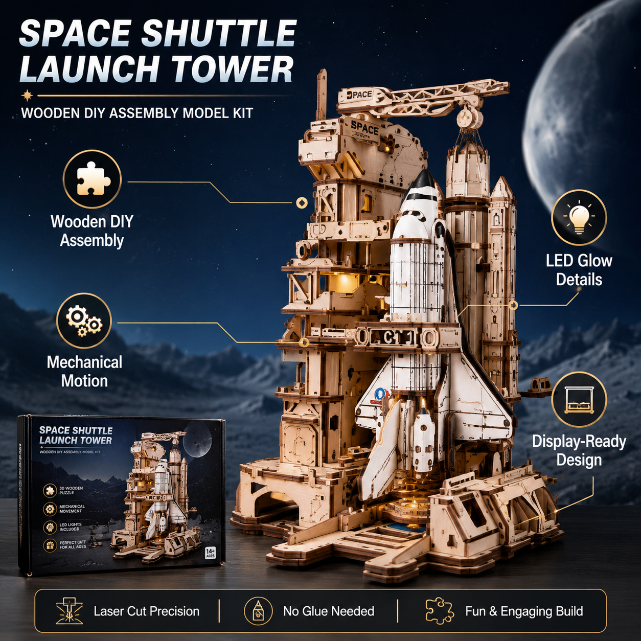 Model Kit Wood - ROKR 3D Wooden Space Shuttle Model