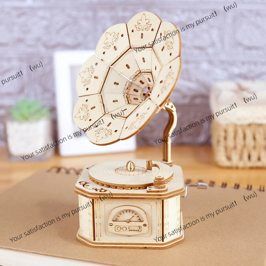 Model Kit Wood - 3D Wooden Puzzle Gramophone Music Box,