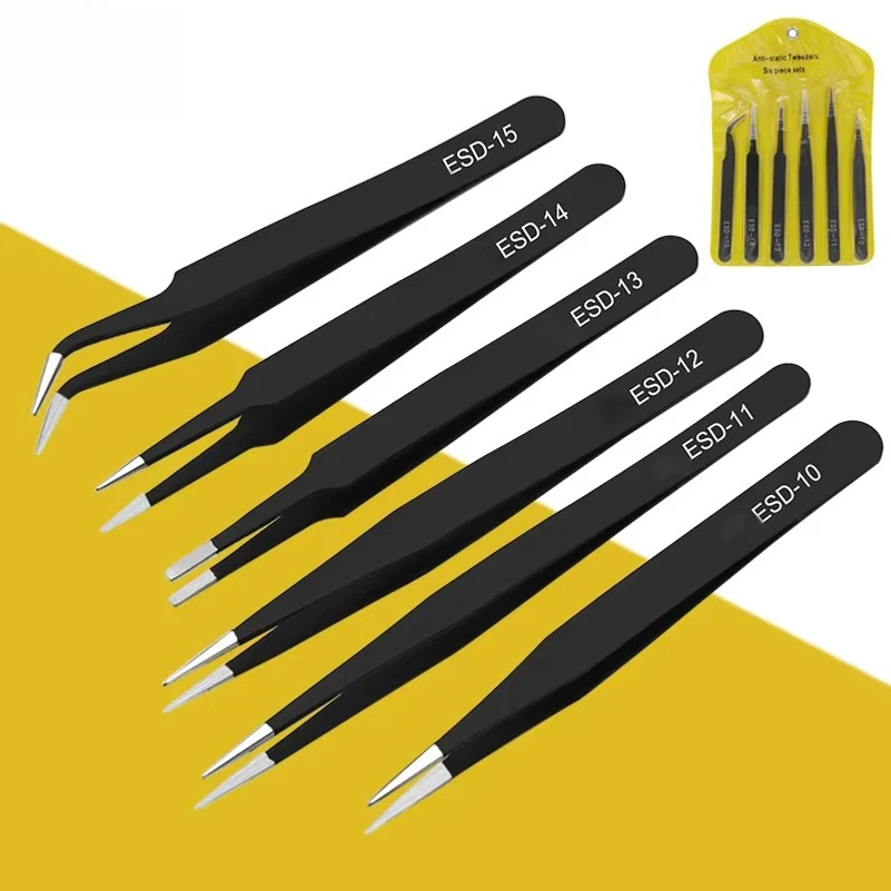 Model Kit Tweezers - 6pcs anti-static stainless steel tweezers set