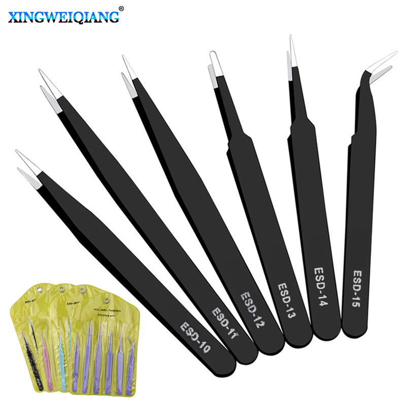 Model Kit Tweezers - 6PCs ESD Anti-Static Stainless Steel Tweezers